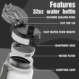 OLDLEY Water Bottle, 32oz Motivational Sports Water Bottle with Time Marker - Times to Drink - Tritan, BPA Free, Wide Mouth Leakproof, Tai Chi (1 Bottle)