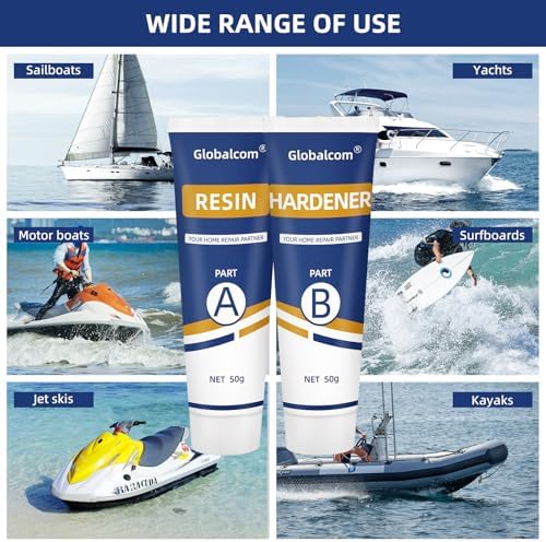 Globalcom Fiberglass Boat Repair Kit, (Color Match) Gel Coat Repair Kit for Boats, Marine Fiberglass Repair Kit for Boats, Epoxy Filler for Boats, Fiberglass Repair Kit Fix Holes Chips Pit Cracks