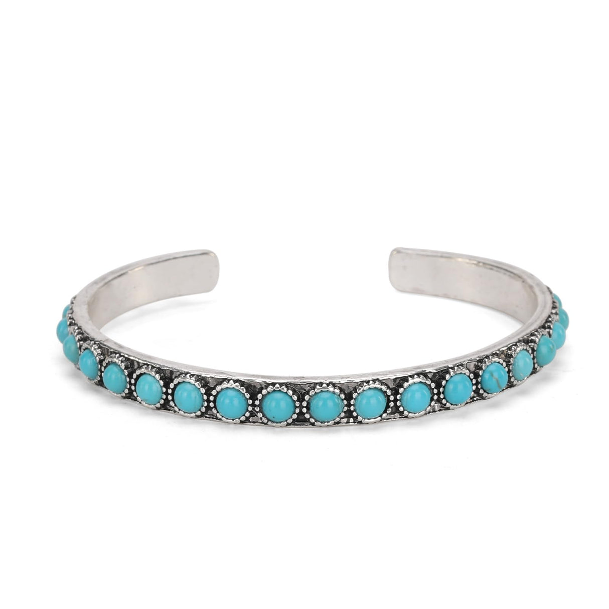Montana West Women Silver Single Row Round Turquoise Open Cuff Bracelet