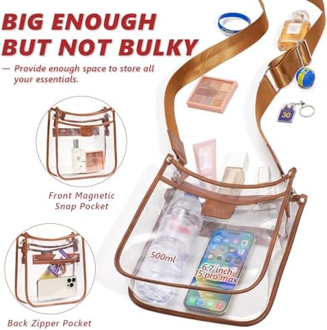 3 Pockets Large Clear Bag for Stadium Events with 2 Long Straps Purse for Women Crossbody Bag Concert Stadium Approved