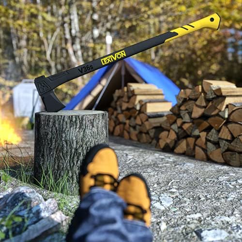 LEXIVON Wood Splitting Axe, Hatchet for Camping 36" - Ideal for Chopping, Tree-Felling and Firewood | Grade-A Carbon Steel, Fiberglass Handle & Ergonomic Grip | Protective Sheath Included (LX-V36S)