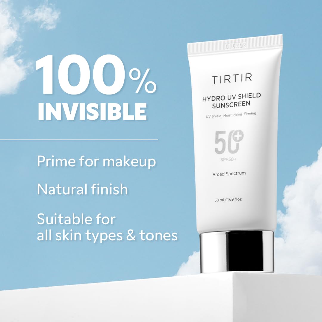 TIRTIR Hydro UV Shield Sunscreen | SPF 50+ UVA/UVB Protection, Lightweight, No White Cast, Non-greasy, Korean Sunscreen, 1.69 Fl Oz (Pack of 1)