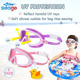 Seago Swim Goggles 2 Pack Anti-Fog Anti-UV Wide View Swimming Goggles for Kids 3-15