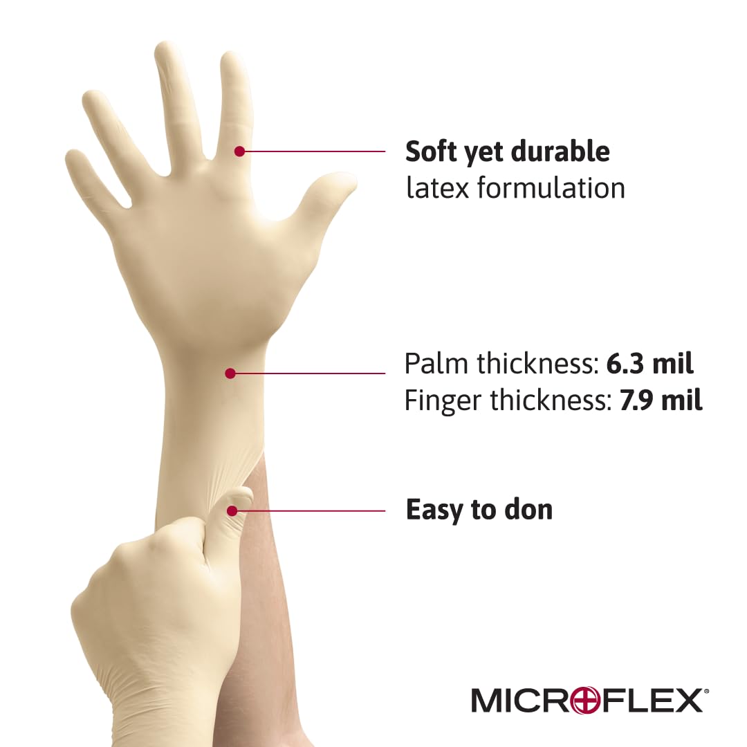 Ansell MICROFLEX Diamond Grip MF-300 Disposable Latex Gloves for Automotive, Healthcare, Machinery Industries - Small, Natural (Box of 100)