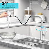 Single Hole Kitchen Faucets with Pull Down Sprayer in Chrome, Single Handle, High Flow Water, Pull Out Tap, Stainless Steel Sink Faucet, Suitable for Farmhouse Camper Laundry Rv Bar