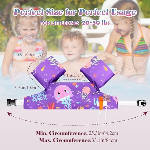 HeySplash Swim Vest for Kids, Toddler Pool Floaties Fit 20-50/70 Lbs, Children Swimming Vest with Adjustable Strap, Swim Jacket Water Wing Arm Float, Puddle Sea Beach Boat Jumper Boy Girl Baby