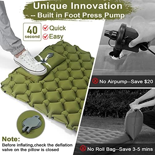 800g Ultralight Inflatable Sleeping Pad for Camping, with Foot Pump and Pillow, Compact Camping Mattress for Outdoors, Backpacking, Hiking