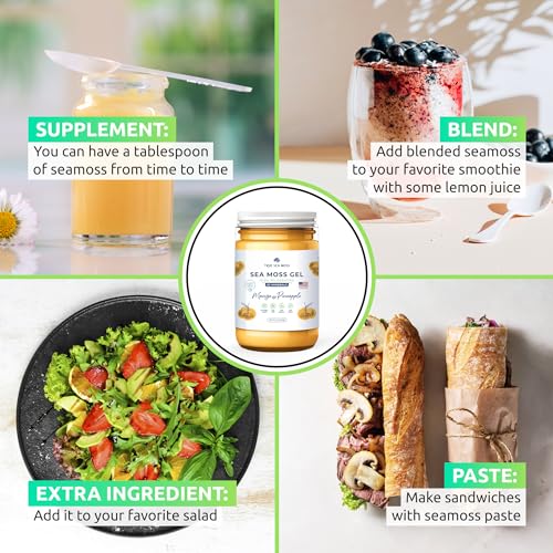 TrueSeaMoss Wildcrafted Irish Sea Moss Gel –7 Flavors- Nutritious Organic Raw Seamoss Rich in Minerals, Proteins & Vitamins – Antioxidant Health Supplement, Vegan Made in USA (Mango/Pineapple, 1)