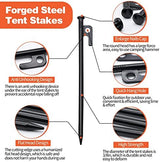 Forged Steel Tent Stakes, 8/16pcs, Heavy Duty ,10in and 12in Camping Hammer Set + Storage Pouch, Available in Rocky Place Dessert Snowfield and Grassland