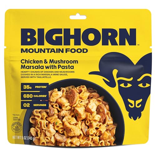 BIGHORN Mountain Food Chicken And Mushroom Marsala with Pasta - Premium Freeze Dried Meals for Camping Food - Dehydrated Camping Food for Backpacking Meals - 2 Servings
