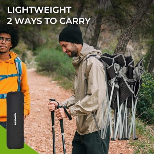 FUNDANGO Oversized Double Camping Chair, 660lbs Heavy Duty 2 Person Folding Padded Loveseat for Adults with Arm Cup Holder for Outdoor Patio Lawn Camp with Carry Bag (Black/Grey)