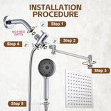 Shower Head,10”Rain Shower Head with Handheld Spray Combo and Adjustable Extension Arm/3-Way Flow Regulator/Shower System,High Pressure Rain Fall Hose,Chrome
