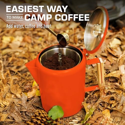 COLETTI Bozeman Camping Coffee Pot — Camping Coffee Makers, Coffee Percolator – America's Sleekest Percolator – NO Aluminum or Plastic (Orange)