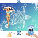 Lightweight Beach Blanket - Oversized 107" x 77" - Waterproof Sandproof - Double Anchored for Fun Leisure Beach Blanket - with Stake and Pouch - Durable Sand Beach Mat