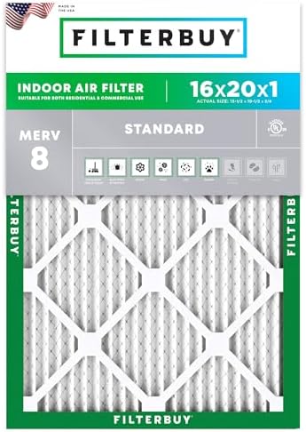 Filterbuy 16x20x1 Air Filter MERV 8 Dust Defense (1-Pack), Pleated HVAC AC Furnace Air Filters Replacement (Actual Size: 15.50 x 19.50 x 0.75 Inches)