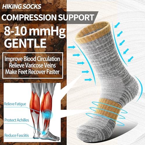 Anlisim Merino Wool Hiking Socks for Women Thermal Winter Warm Boot Work Cushion Socks 5 Pairs