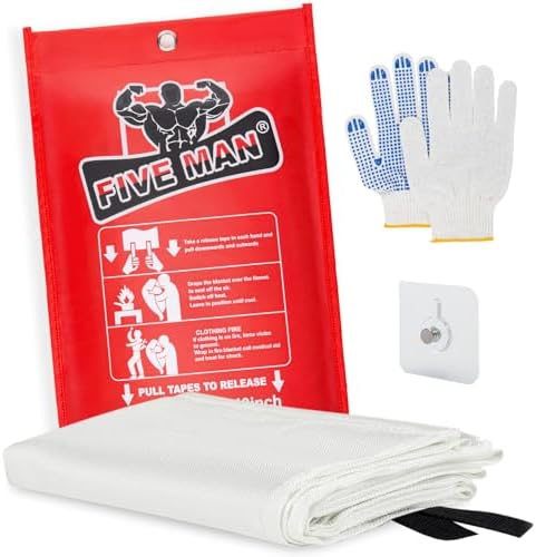 Emergency Fire Blanket for Home Kitchen -40"x40"- Flame Fiberglass Fire Blankets for House Camping Car Office School Emergency Survival Safety - with Blanket Hook and Glove (1-pcs)