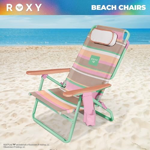 Roxy Beach Chair – Lightweight Folding Chair with Adjustable Recline and Cup Holder – Portable and Durable Chairs for Beach, Camping, or Outdoor Events