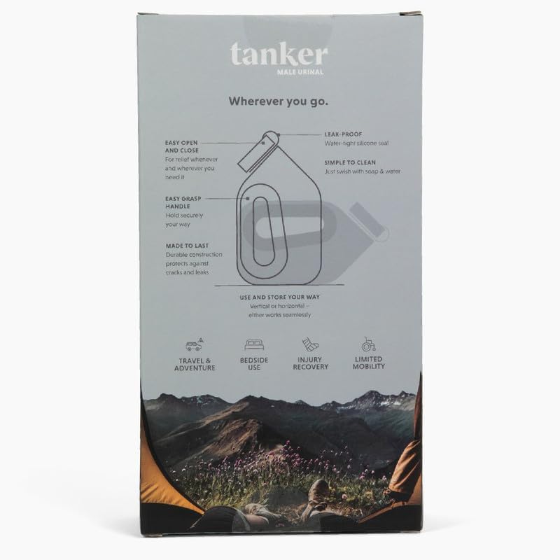 Tanker - Portable Urinal for Men Spill Proof - A Camping and Festival Essential, Designed for Nighttime Urges, Post-Surgery Recovery, and Travel Use - HSA/FSA Eligible