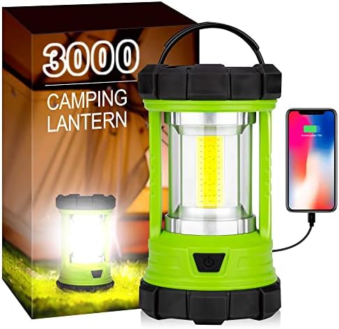 Camping Lantern, 3000LM LED Rechargeable Battery Operated Lantern, 5 Light Modes, COB Waterproof Lantern Flashlight, Camping Light for Power Outage, Hurricane, Survival, Hiking