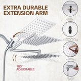 Shower Head,10”Rain Shower Head with Handheld Spray Combo and Adjustable Extension Arm/3-Way Flow Regulator/Shower System,High Pressure Rain Fall Hose,Chrome