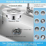3-in-1 Kitchen Sink Drain Strainer & Stopper, Stainless Steel Food Catcher Plug with Filter Basket, Fits 3-1/2 Inch Drain Hole, Universal Sink Protector Cover, Anti-Clogging, Silver