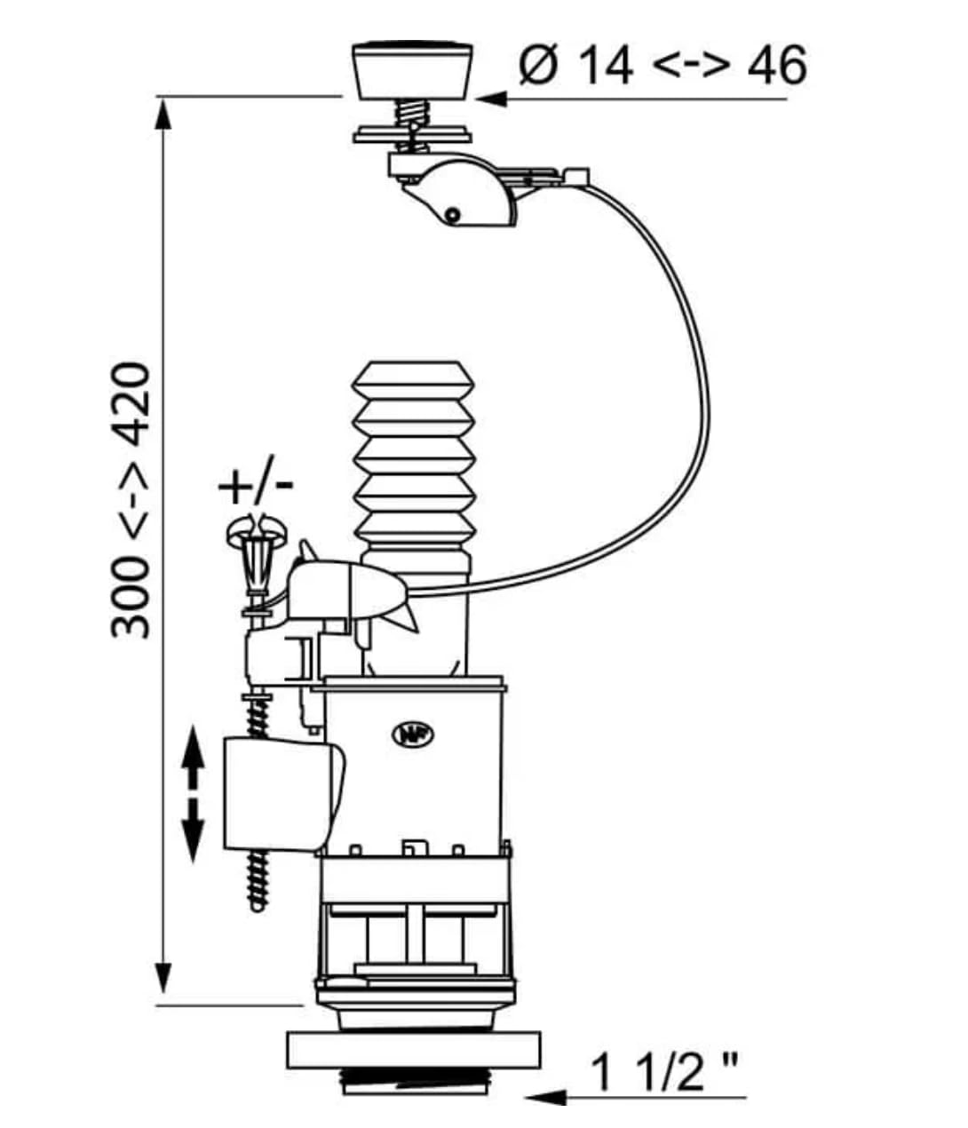 Wirquin Pro Jollyflush Universal Cable Operated Dual Flush Valve 1.5" & 2" base plate cw Chrome Push Button