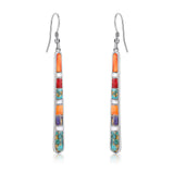 Phyonio Turquoise Earrings for Women 925 Sterling Silver Multicolor Gemstones Dangle Earrings Bohemian Style Statement Bar Earrings Dangle Earrings for Women Summer Earrings Valentines Gifts