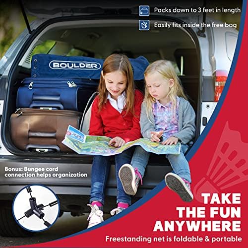 Boulder Portable Badminton Pickleball Net - Foldable/Extendable Poles for Multiple Sports Heights (UP to 5 ft) - Ideal for Tennis, Pickleball, Soccer Tennis - Easy Setup