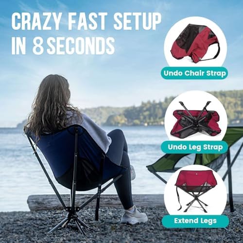 Swivel Portable Chair - Small Compact Collapsible Folding Chairs for Adults, Setup in 8 Seconds, Lightweight Outdoor Backpack Chair for Camping, Travel, Hiking, Beach, Support 300 LBS