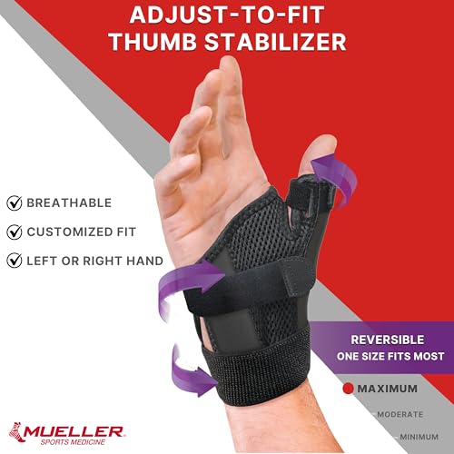 MUELLER Sports Medicine Adjust-to-Fit Thumb Brace, Spica Splint, Thumb Pain Relief Stabilizer for Men and Women, Ideal for De Quervain's Tenosynovitis, Arthritis, Sprains, Fits Right or Left, Black, One Size