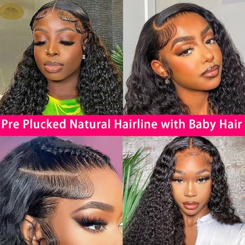 htsly 5x5 Hd Lace Closure Wigs Human Hair Water Wave 5x5 Closure Wig for Women 180 Density Curly Closure Wig Glueless Wet and Wavy Lace Front Wigs Pre Plucked Natural Black 24 Inch