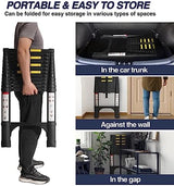 BOCOM 12.5 FT Aluminum Telescoping Ladder, Lightweight Multi-Purpose Collapsible Extension with 2 Triangle Stabilizers, Heavy Duty 330 lbs Max Capacity, Ideal for Home, RV, and Outdoor Work Black