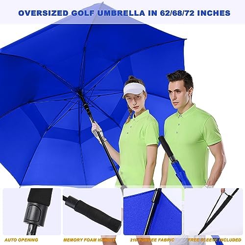 Golf Umbrella Large 62/68/72 Inch, Extra Large Oversize Double Canopy Vented Windproof Waterproof Umbrella, Automatic Open Golf Umbrella for Men and Women and Family.