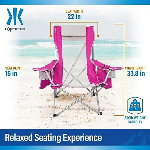 Kijaro Beach Sling Chair with Cooler Pocket - Various Fun Colors & Patterns - Perfect Beach Folding Chair and Camping Chair - Includes a Detachable Pillow