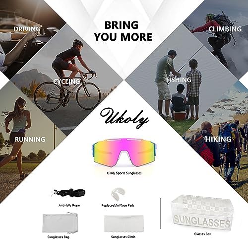 Ukoly Cycling Sunglasses for Men Women with 3 Interchangeable Lenses, Polarized Sports Sunglasses, Baseball Sunglasses