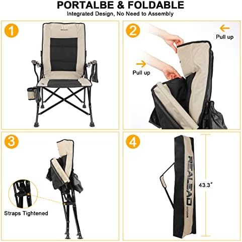 REALEAD Heated Camping Chairs - Fully Padded - Heavy Duty Folding Chairs for Outside, Supports 400 lbs, Portable Outdoor Camp Chairs for Sport Events, Concert, Beach