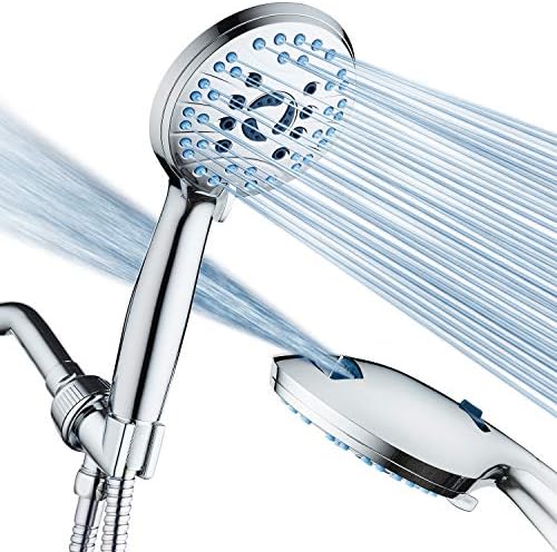 Hotel Spa AquaCare High Pressure 8-Mode Handheld Shower Head - Anti-clog Nozzles, Built-in Power Wash to Clean Tub, Extra Long 6 ft. Stainless Steel Hose, Wall & Overhead Brackets