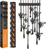 PLUSINNO V9 Vertical Fishing Rod Holders, Wall Mounted Fishing Pole Holders, Fishing Rod Rack Holds Up to 9 Rods or Combos, Fishing Rod Holders for Garage, Fits Most Rods of Diameter 3-19mm