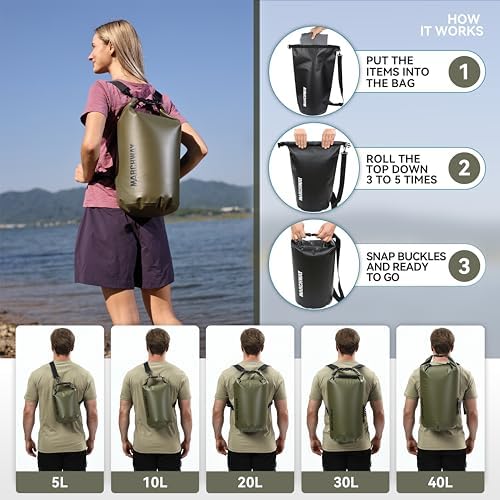 MARCHWAY Floating Waterproof Dry Bag Backpack 5L/10L/20L/30L/40L, Roll Top Sack Keeps Gear Dry for Kayaking, Rafting, Boating, Swimming, Camping, Hiking, Beach, Fishing