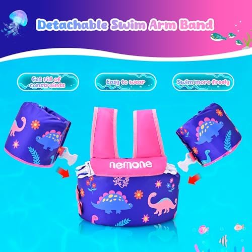 NEMONE Toddler Swim Vest for 22-70 lbs Kids Floaties Swim Jacket with Arm Water Wings for Girls Boys 2 3 4 5 6 7 Years Old Sea Beach Pool