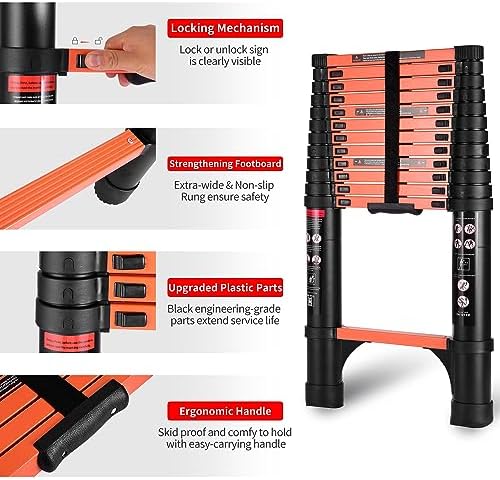 20.3FT Telescoping Ladder, Portable Extension Folding Ladder, Multi-Purpose Compact Telescopic Ladder for Household or Outdoor Work, 330lbs Max Capacity