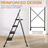 4 Step Ladder, Protable Steel Folding Stool with Wide Anti-Slip Pedal, 500lbs Sturdy Steel Ladder, Black