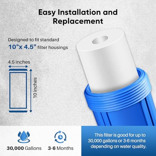 PUREPLUS 5 Micron 10" x 4.5" Whole House Sediment Home Water Filter Replacement Cartridge for Culligan RFC-BBSA, HD-950, WFHD13001B, W15-PR, GXWH30C, GXWH35F, Aqua-Pure AP817, PP10BB, 2PACK