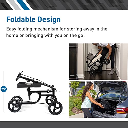 BodyMed Knee Walker for Injuries with Dual Brakes, Detachable Fabric Basket & Knee Pad Cover - Collapsible and Adjustable Scooter, Broken Leg Caddy, Alternative to Crutches