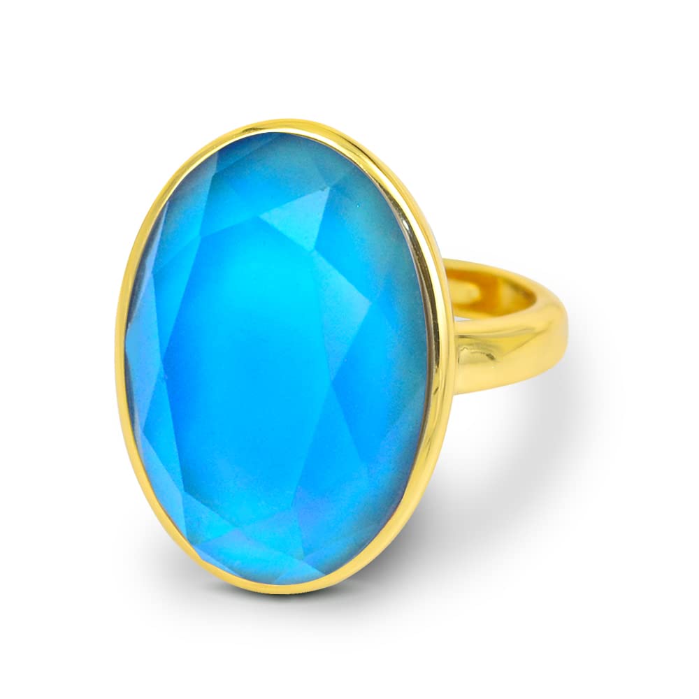 FUN JEWELS 18K Gold Plated Color Change Mood Ring for Women Adjustable