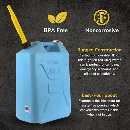 Scepter Portable Plastic Military Style Food Grade 5 Gal Water Jug Container with Reversible Spout for Camping & Emergency Storage, Blue