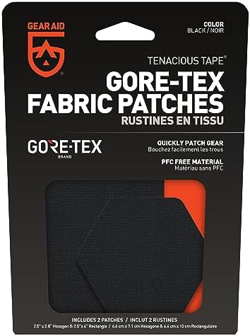 Gear AID Tenacious Tape Gore-TEX Fabric Patches for Quickly Fixing Holes and Tears in Jackets, Gloves, Rain and Ski Pants, Black, 2.5” x 2.8” Hexagon, 2.5” x 4” Rectangle