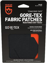Gear AID Tenacious Tape Gore-TEX Fabric Patches for Quickly Fixing Holes and Tears in Jackets, Gloves, Rain and Ski Pants, Black, 2.5” x 2.8” Hexagon, 2.5” x 4” Rectangle