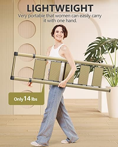 WOA WOA 5 Step Ladder, Ladders for Home, Anti-Slip Pedals, Aluminum Step Stool Foldable, Lightweight to Move, Ease of Storage, Reach 10ft for Closet Kitchen Library, Hold 300lbs - Gold